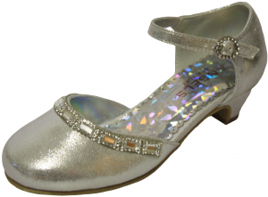 GIRLS DRESSY SHOES W/ RHINESTONES (SILVER SATIN)